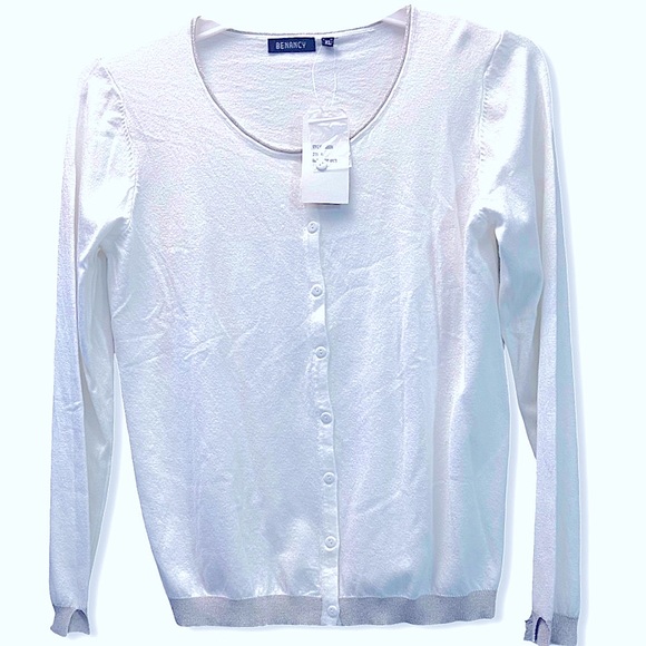 Over coat white sweater • BENANCY • White cardigan Button Down Sweater - Picture 2 of 4